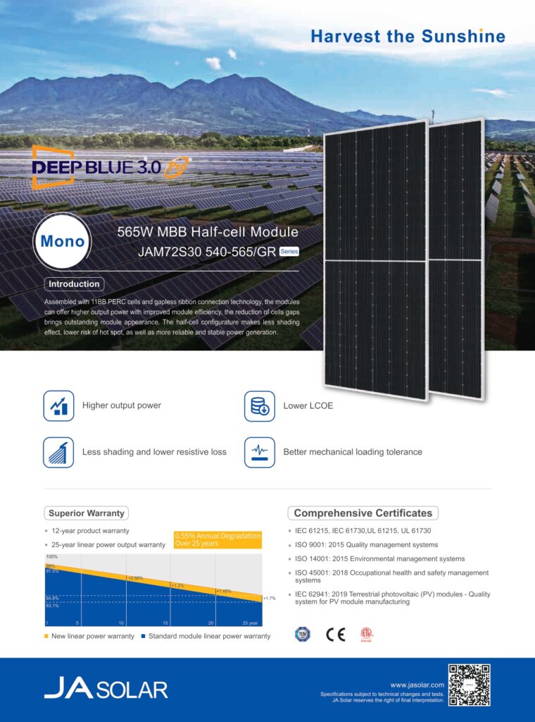 JA 565Watts Mono Solar Panel