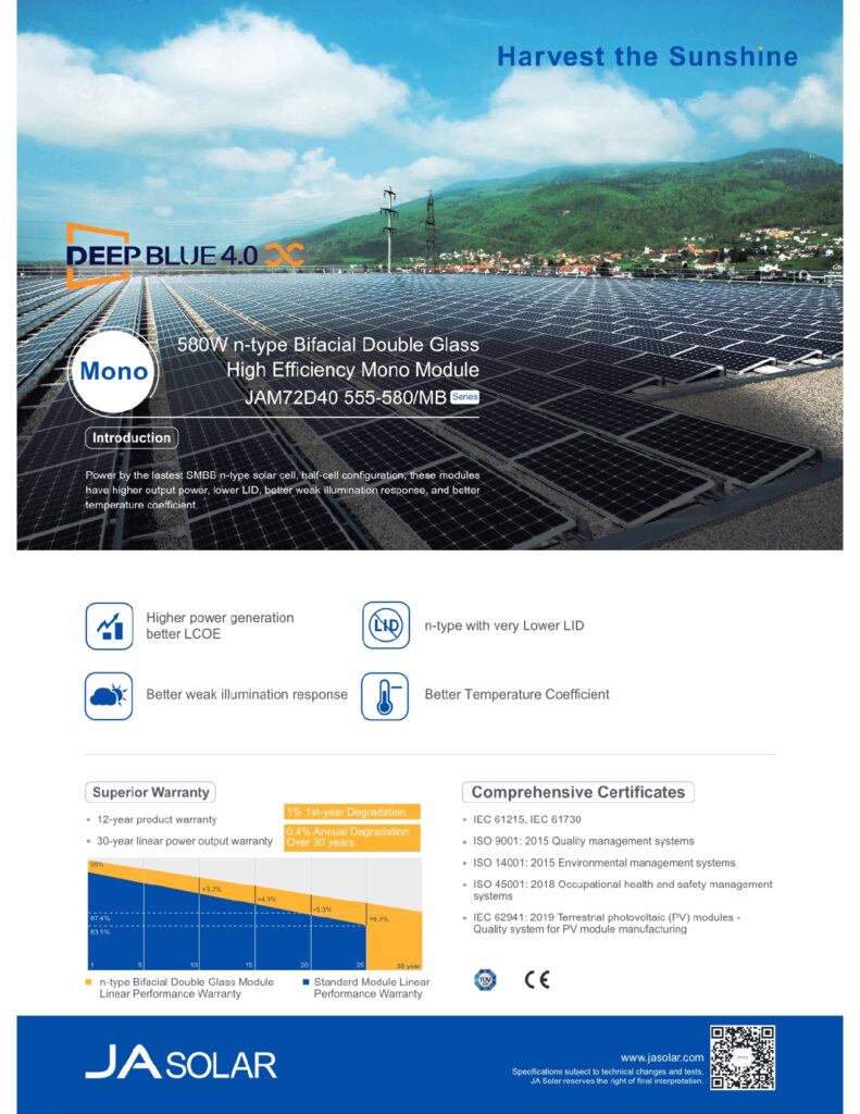 JA 575W Bifacial solar panel