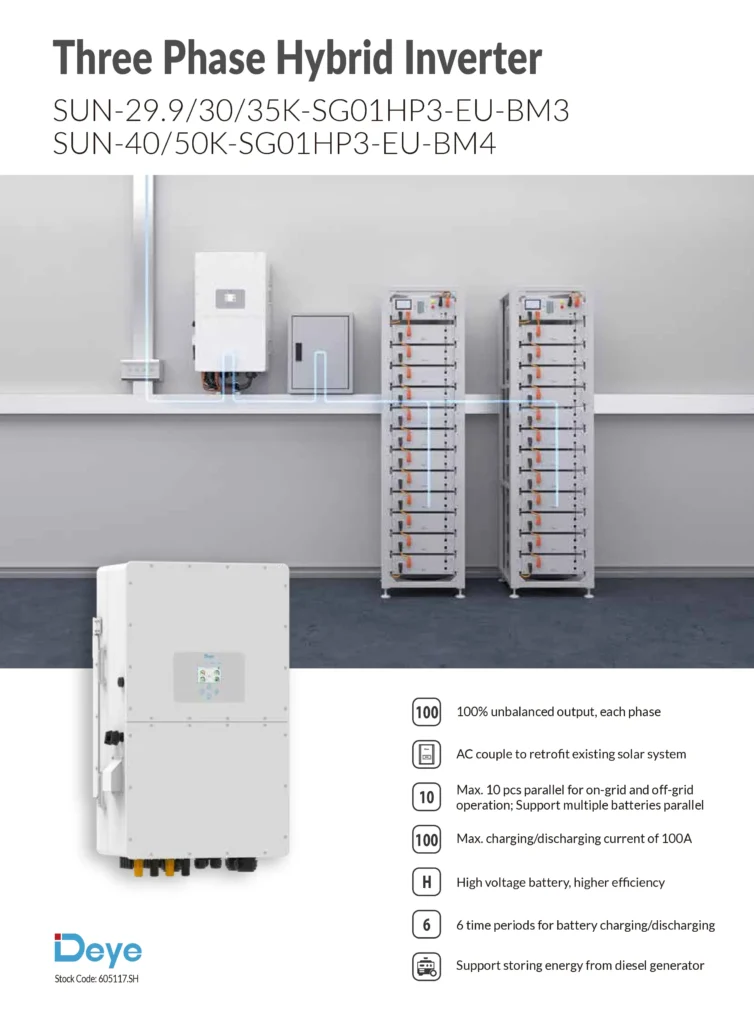 Deye 50 Kw Three phase Hybrid Ongrid Solar Inverter