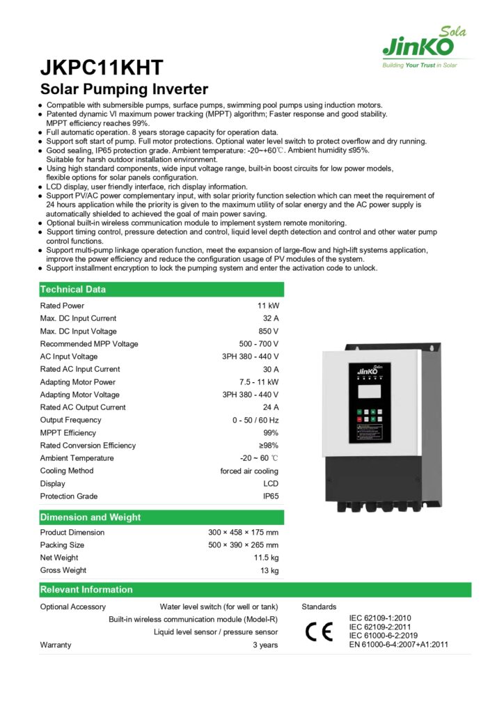 Jinko 11kW Three-Phase Solar Pumping Inverter