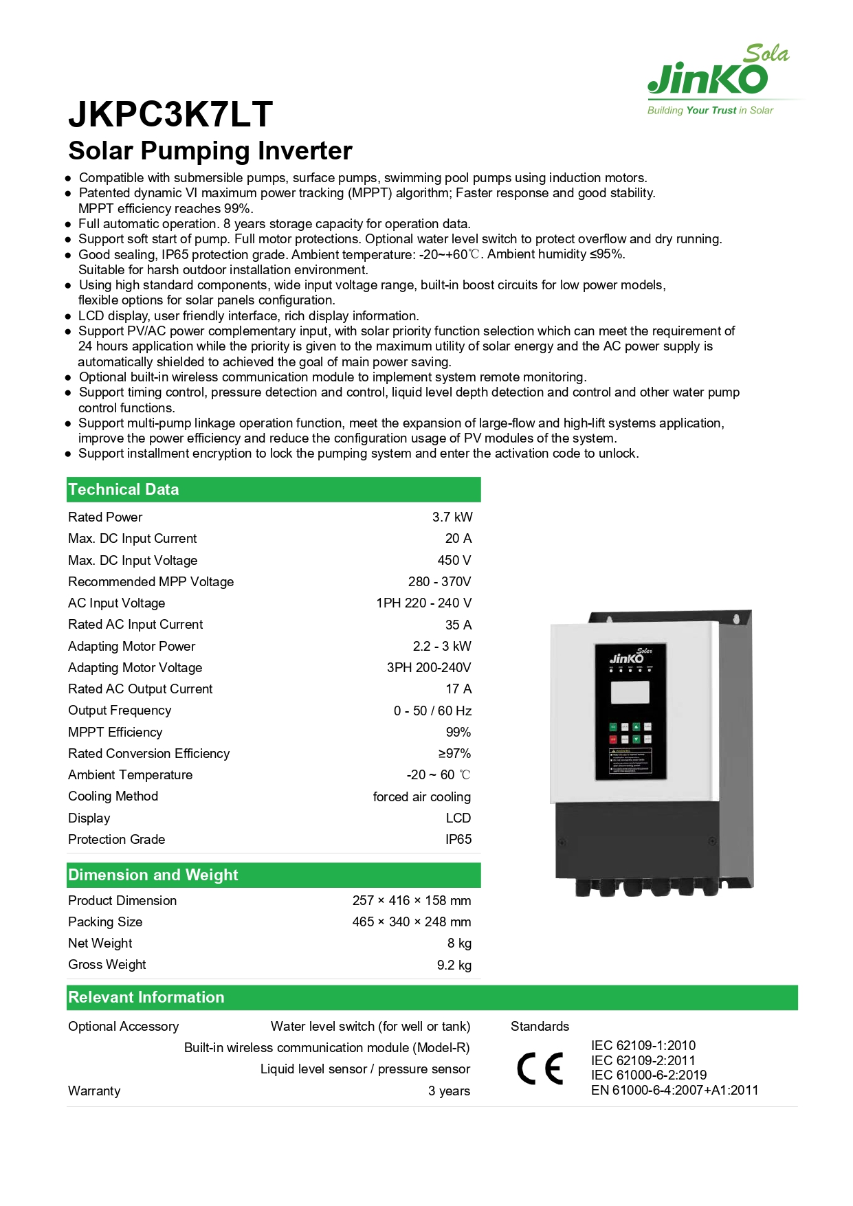 Jinko Solar Pumping Inverter 3.7kW