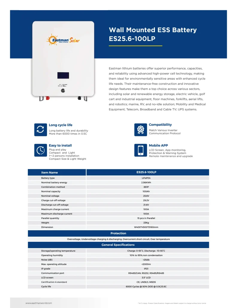 Eastman 11.7 KWh Lithium Battery | 5.12V 230 Ah