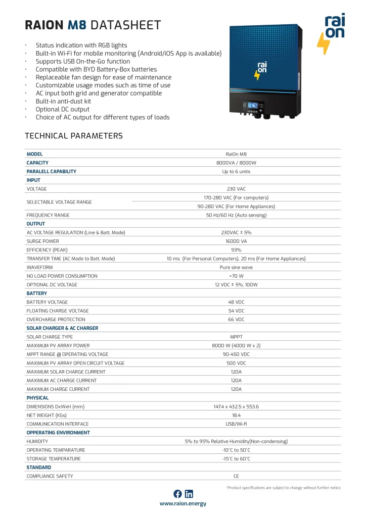 RAION 8KW Hybrid Inverter