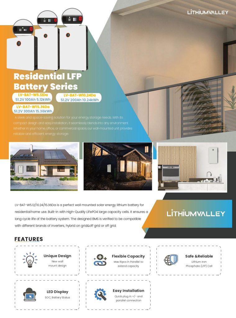 Lithium Valley 51.2V 300Ah 15.36kWh Wall Mount Lithium Battery