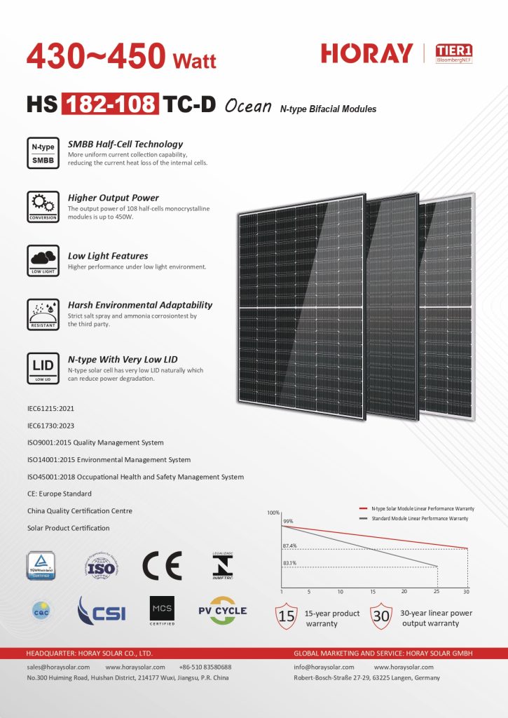 HORAY 450W N-Type Monocrystalline Solar Panel